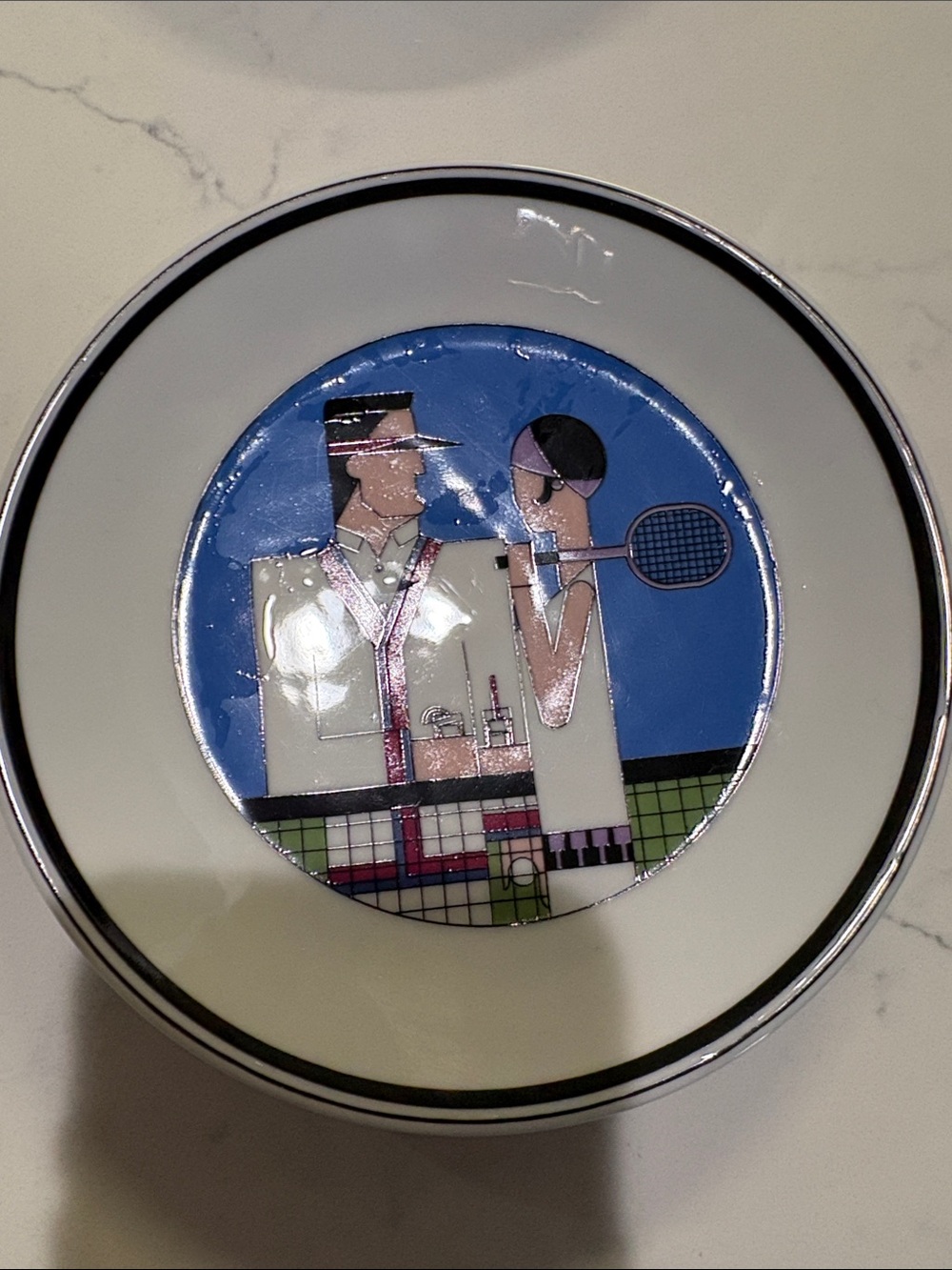 Set of 4 Decorative Ceramic Plates - Retro Graphic Couple Scenes - Picture 4 of 6